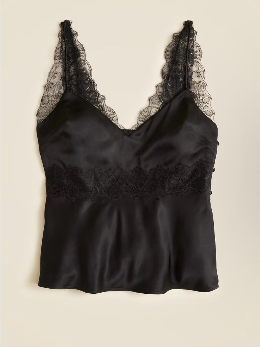 J. Crew Black elegant and trendy Silk Lace-Trim Cami. Size 0. NWT.